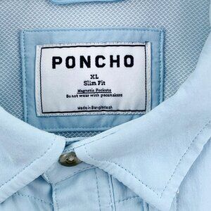 Poncho Long Sleeve Vented Fishing Shirt Magnetic Pockets Men Nylon Blue Slim XL